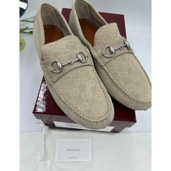 $_57.JPG?set_id=880000500F Men\'s Gucci GG embossed oatmeal suede driver loafers size 11 fits 11.5 US